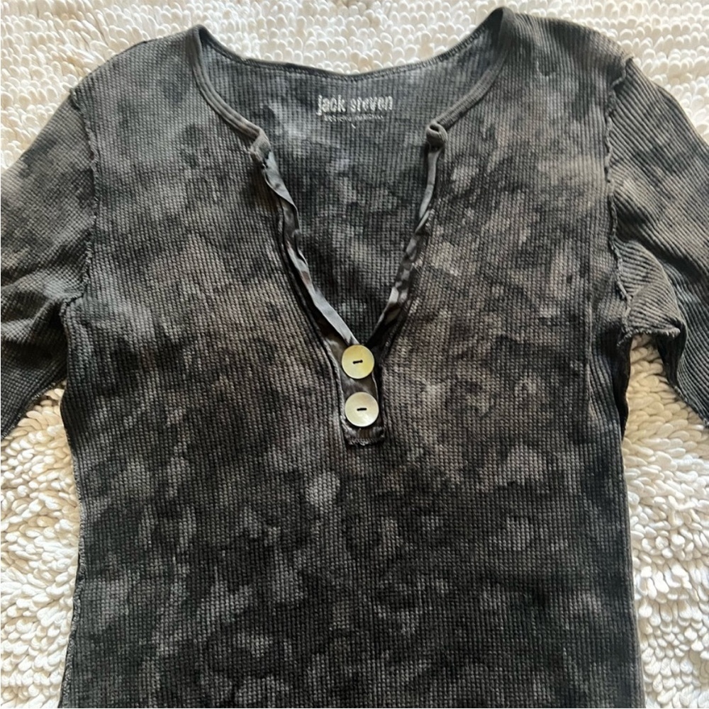 Women's Charcoal Henley Waffle Shirt
